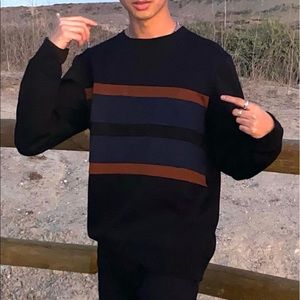 H&M BLACK STRIPED FORMAL CREW NECK